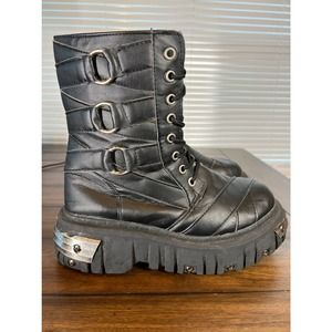 Vintage T.U.K Anarchic Goth Boots Men's Size 8 Metal Accents Black with Straps
